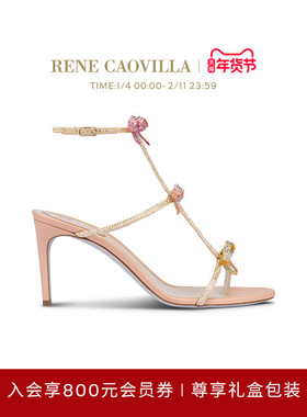 【礼物】RENE CAOVILLA CATERINA系列水钻蝴蝶结女士高跟凉鞋