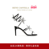 礼物 RENE CAOVILLA CLEO STAR系列黑色水钻女士高跟凉鞋