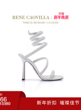 【新年折扣】RENE CAOVILLA CLEO系列细粗跟水钻凉鞋