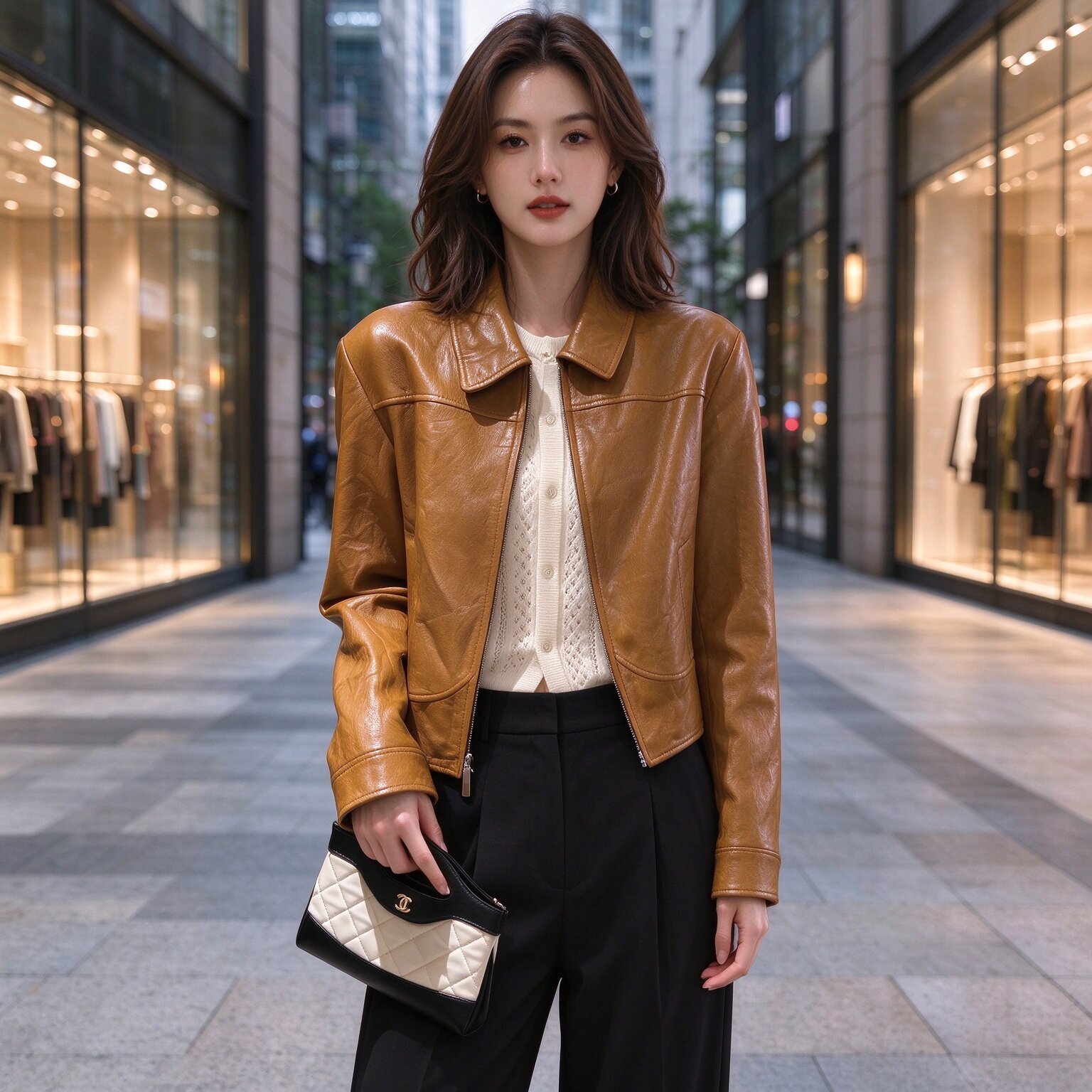 miu系新真皮油蜡短款女皮衣外套