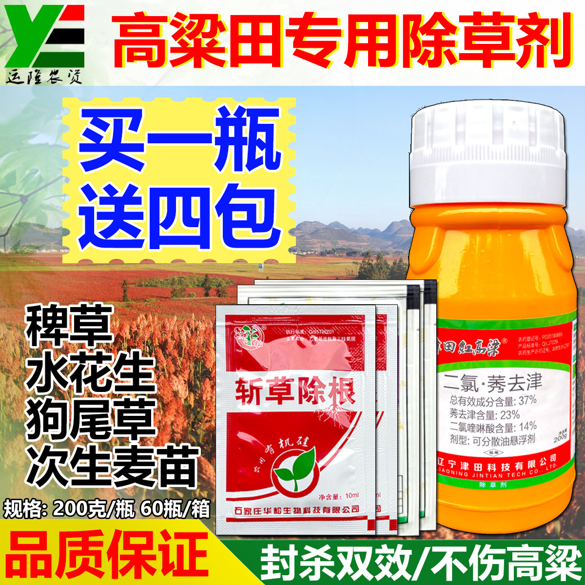 津田红高梁田地除草剂37%二氯莠去津苗后专用禾阔双除不伤高粱药