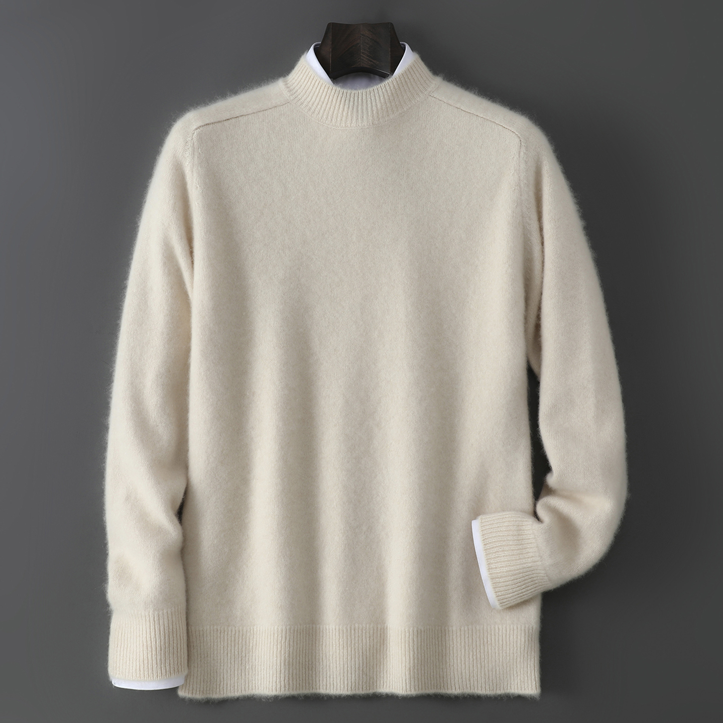 100%纯羊毛衫男加厚半高领套头毛衣针织衫宽松休闲马鞍肩内搭上衣