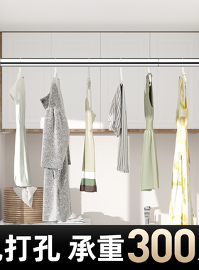 伸缩杆免打孔安装不锈钢晾衣杆卫生间浴帘杆子窗帘衣柜挂凉衣撑杆
