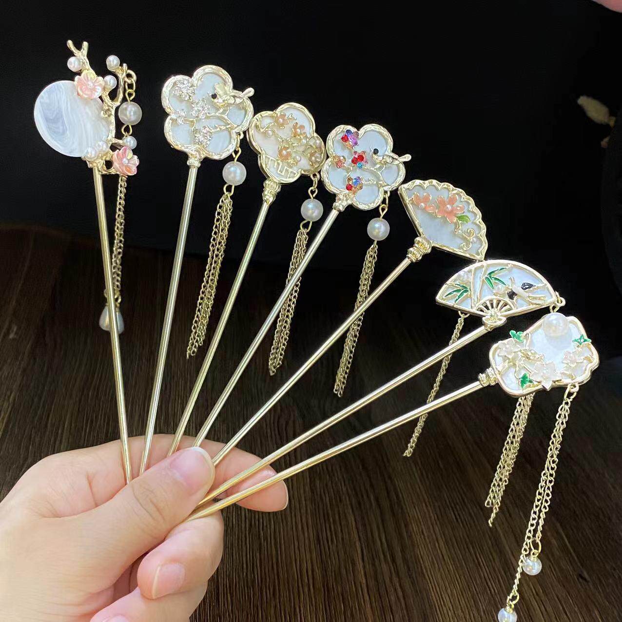 女发饰汉服配饰发钗步摇旗袍盘头中国风簪子新中式扇形古风发簪