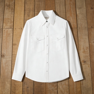 牛仔风高级感白衬衫 外穿情侣上衣 春秋高街潮流衬衣刺绣金属扣长袖