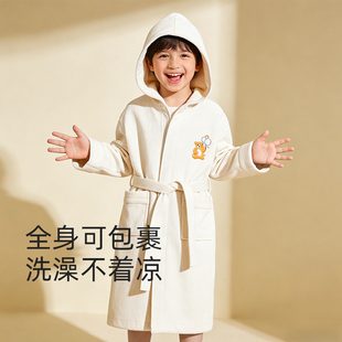 斯得福儿童浴衣睡袍女童吸水速干冬青少年睡袍穿式女款带帽浴袍