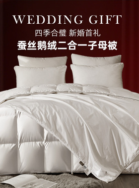 斯得福桑蚕丝羽绒被子母被二合一春秋冬被95白鹅绒结婚陪嫁喜被芯