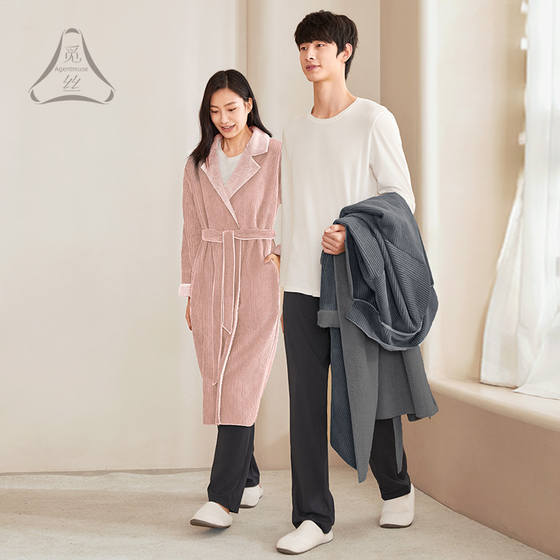 觅丝女士冬天加厚加绒蓄热睡袍珊瑚绒保暖睡衣男情侣家居服浴袍