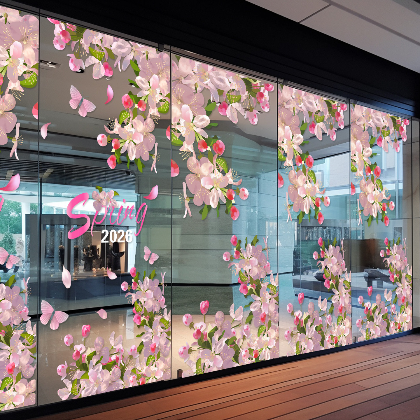 春天装饰商场服装店铺布置春季橱窗玻璃门静电贴窗贴门贴樱花贴纸,家居饰品,软装墙贴,淘宝优惠券,粉丝福利购,淘宝优惠卷