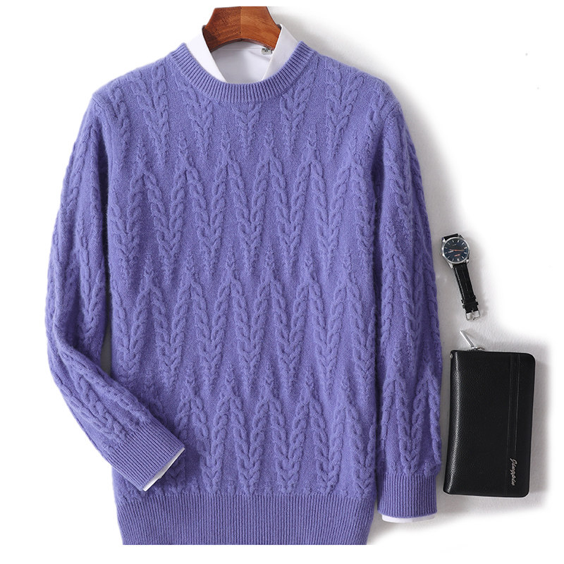 100%纯羊毛衫男圆领纯色提花加厚毛衣宽松大码正品羊绒针织打底衫