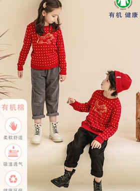 新年限定生肖虎儿童保暖红色毛衣男童洋气毛线衣秋冬款纯棉上衣