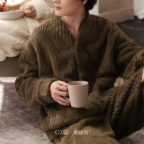 男士珊瑚绒加绒加厚睡衣套装