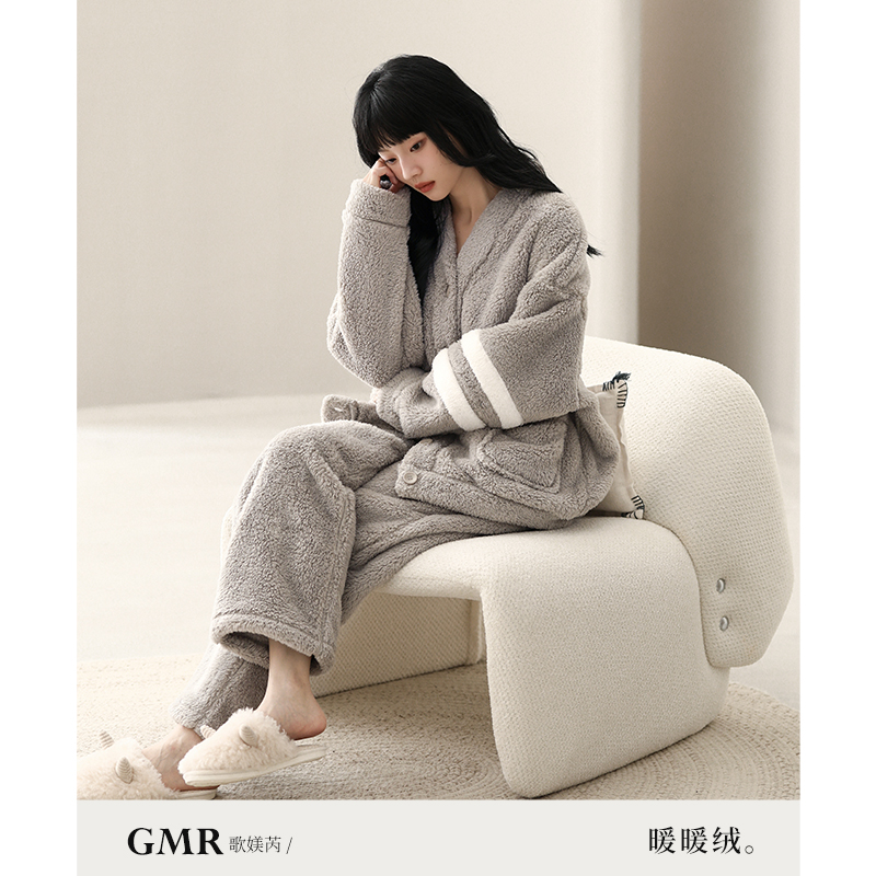 女士珊瑚绒加绒加厚睡衣冬款