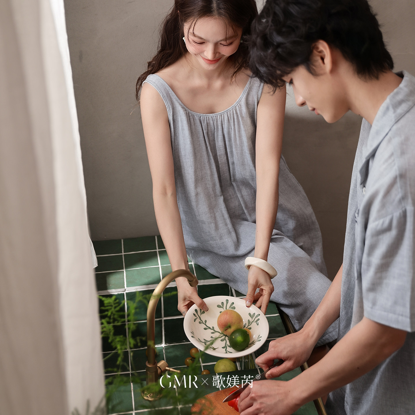 歌媄芮情侣睡衣夏季夏款纯棉男女一对休闲裙子宽松大码家居服套装