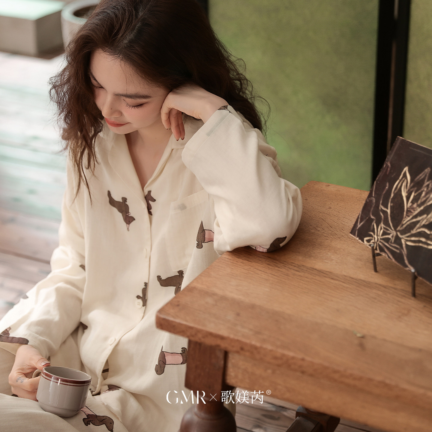 歌媄芮睡衣女款春秋季纯棉纱布卡通狗狗印花松弛感婴儿棉家居服薄