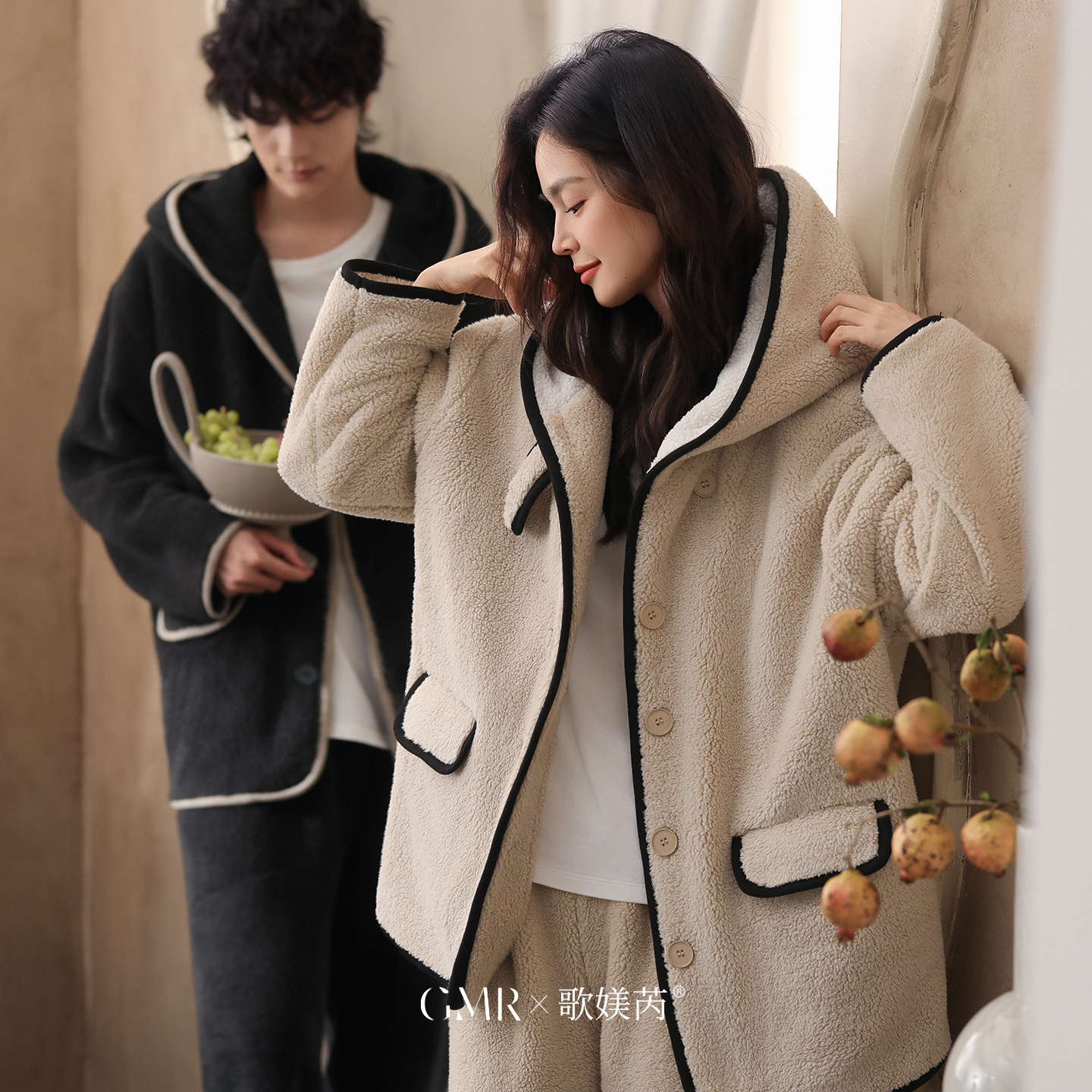 情侣睡衣冬季加厚保暖连帽套装