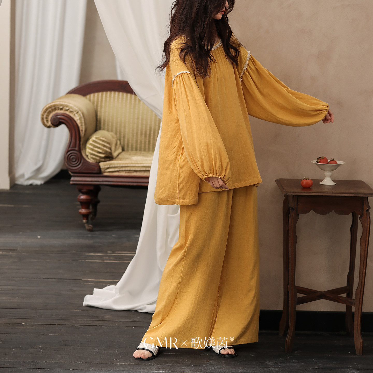 歌媄芮睡衣女夏长袖薄款棉纱法式绝美慵懒套装可外穿家居服春秋季