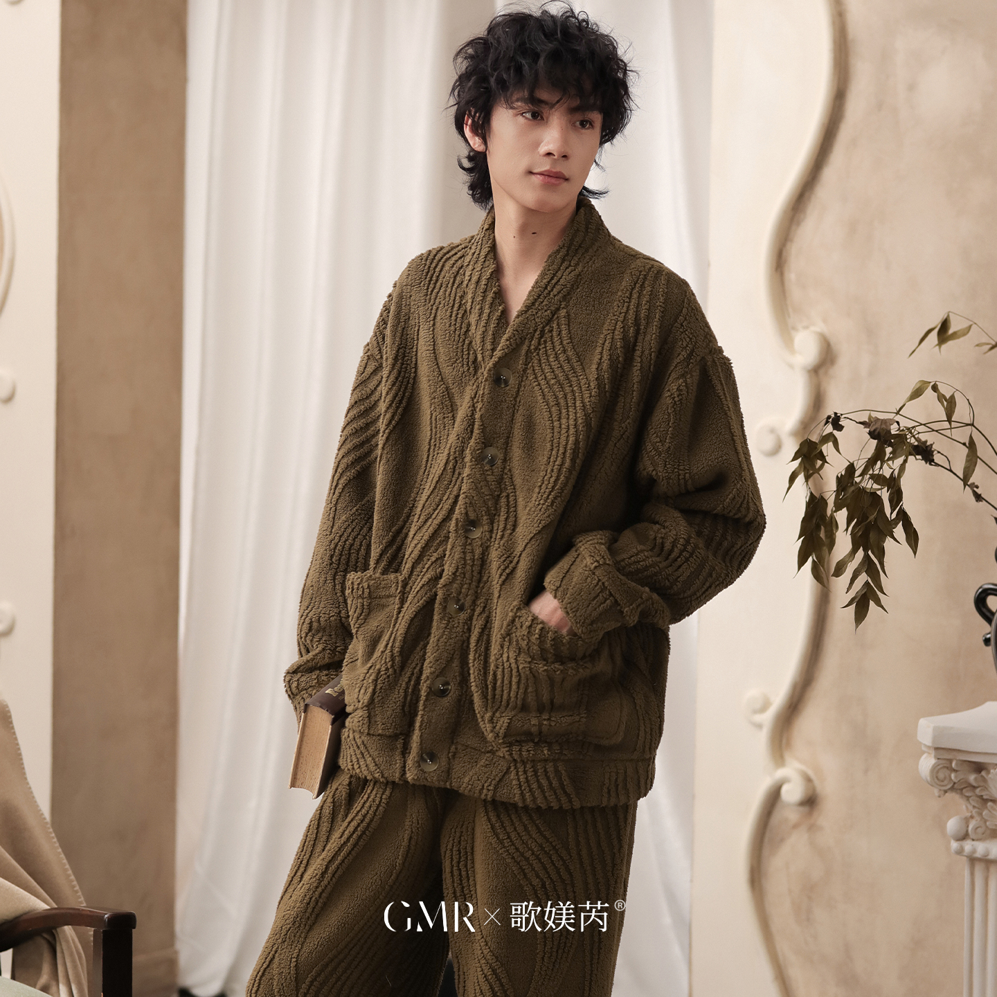 男士珊瑚绒加绒加厚睡衣套装