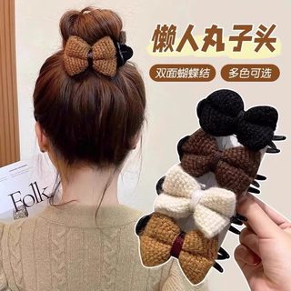 针织蝴蝶结丸子头抓夹女发夹子头饰秋冬2025新款盘发固定爪夹发卡