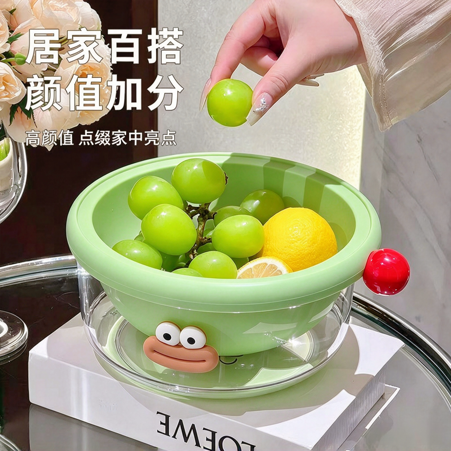 可爱卡通双层洗菜盆子沥水篮