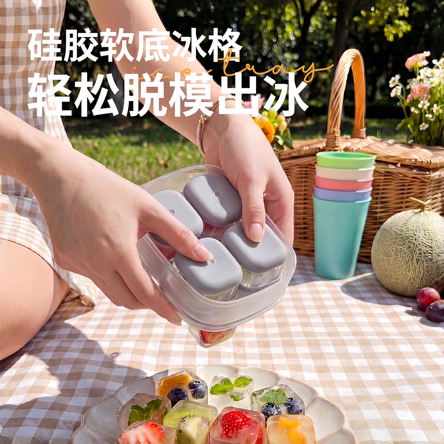 食品级硅胶按压带盖脱模制冰盒