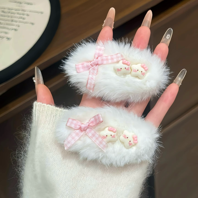 秋冬毛绒KT猫发夹毛茸茸星星发饰