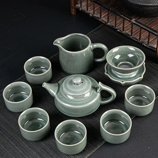 家用盖碗茶壶茶杯送礼 哥窑蜜釉开片瓷器陶瓷整套功夫茶具礼盒装