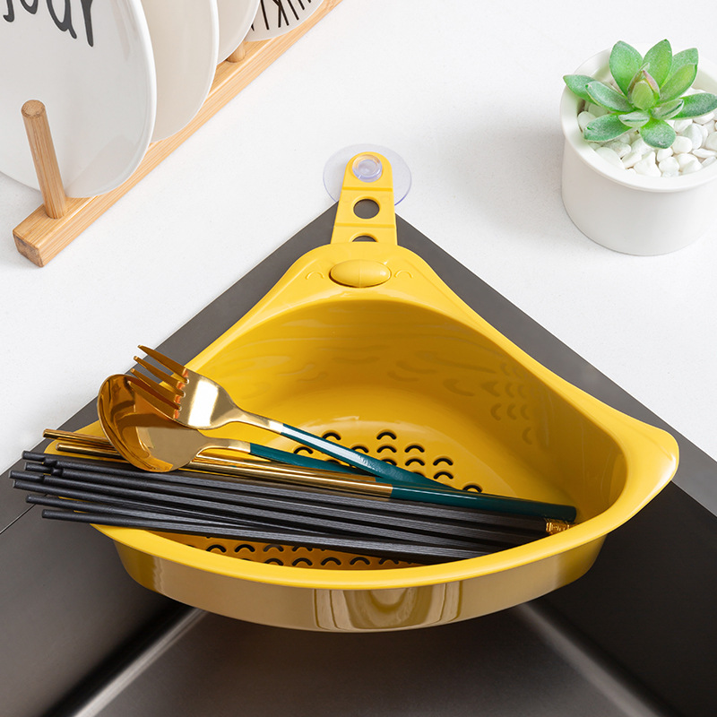 厨房水槽沥水架洗碗池吸盘式三角沥水篮厨余垃圾过
