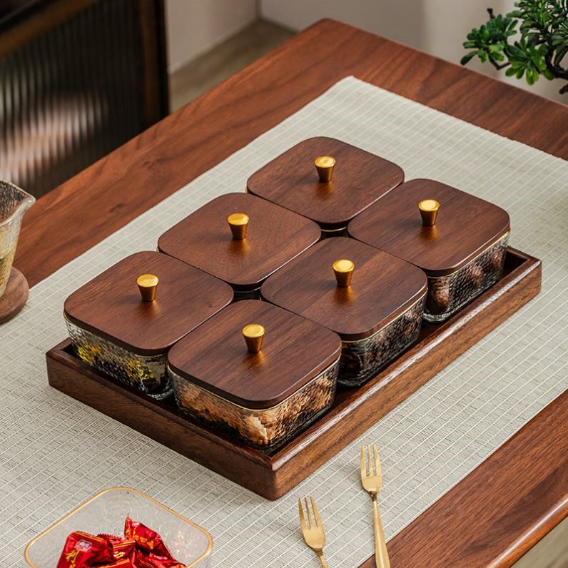 德国高档胡桃木家用水果盘客厅轻奢干果盘过年零食点心糖果收纳盒