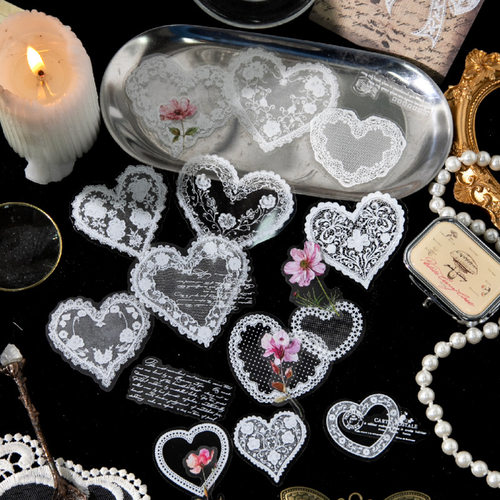 20张防水pet贴纸包 屿梦集复古蕾丝花卉拼贴手帐素材痛包打底装饰