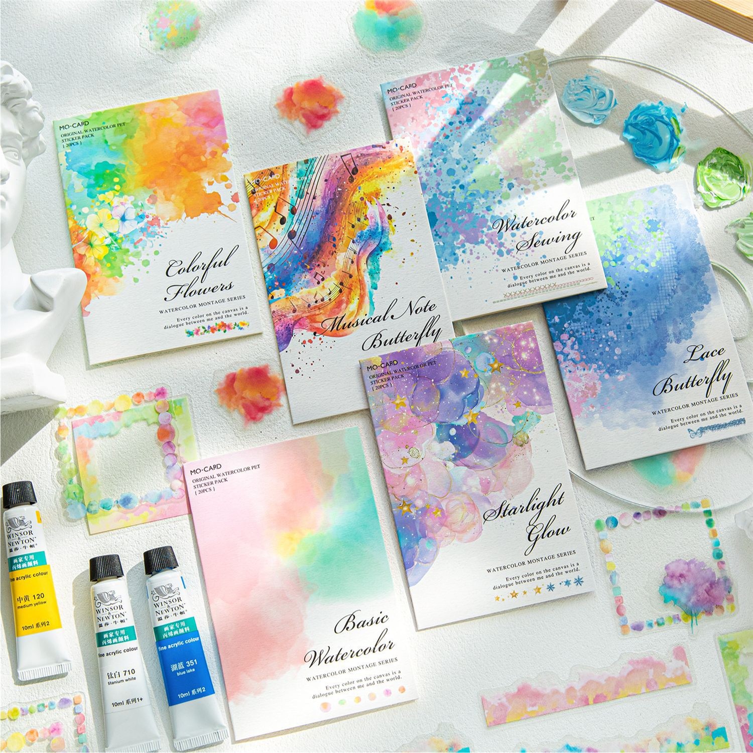 水彩蒙太奇系列PET防水贴纸包 创意晕染素材手帐diy咕卡装饰拼贴
