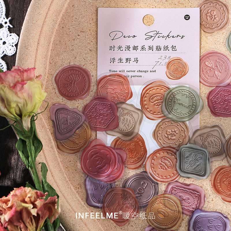 Infeel.MePET贴纸包时光漫邮系列复古火漆邮戳手帐DIY装饰贴40枚-封面