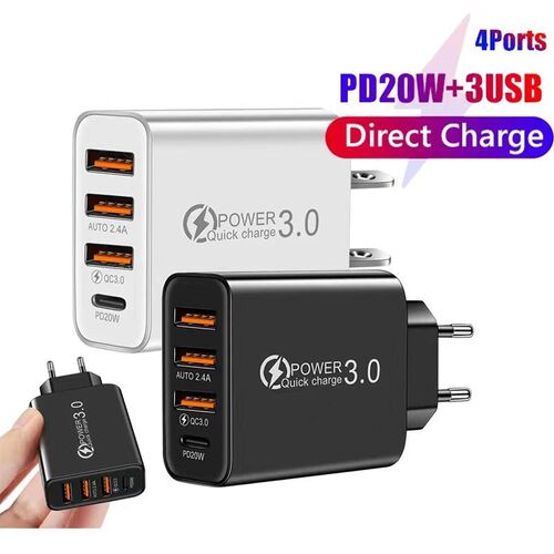 60W USB Charger 4 Port PD USB C Fast Charging Mobile Phone