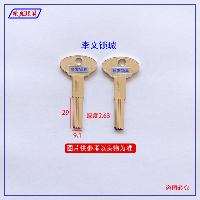 适用李文锁城钥匙胚 1号锁城 双排打孔铣槽防盗门钥匙坯 顺发锁具