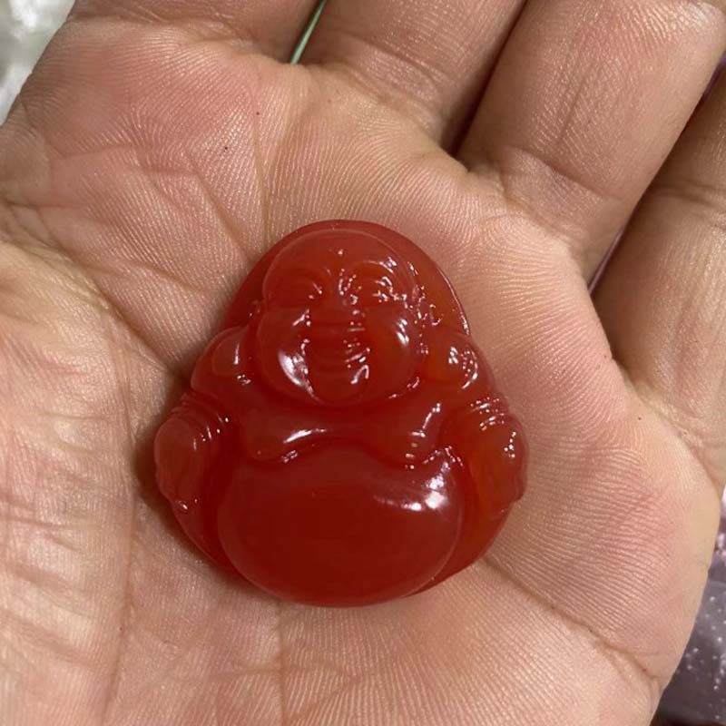 天然桂林鸡血玉鸡血石弥勒佛吊坠男女款玉佛项链玉石挂件玉坠正品