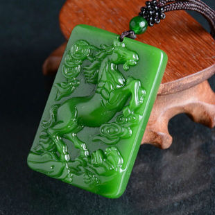 天然碧玉马上发财玉佩挂件绿色碧玉生肖吊坠挂件 马上发财坠