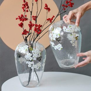 玉兰花专用花瓶新中式白樱蝶恋花气泡玻璃花瓶玉兰花高级感小众玄