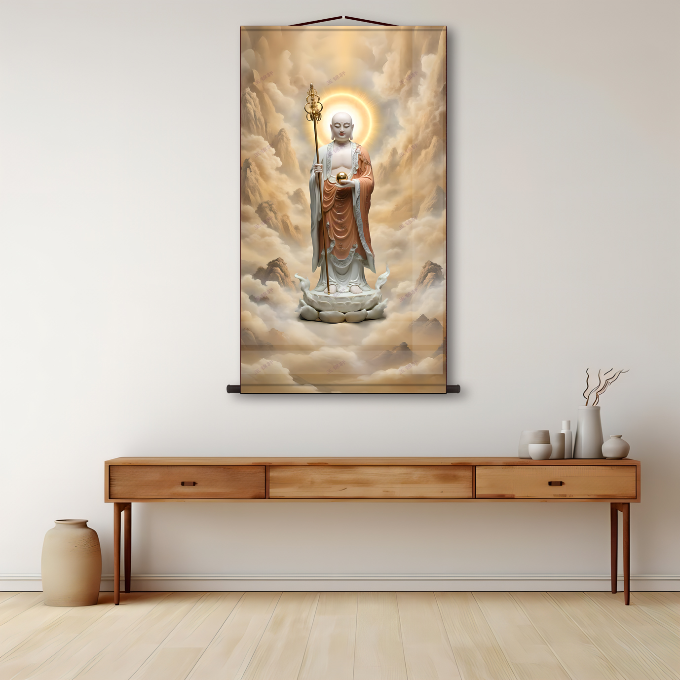 高清庄严地藏王菩萨画像挂画佛堂家用装饰堂屋供奉佛像画卷轴挂画