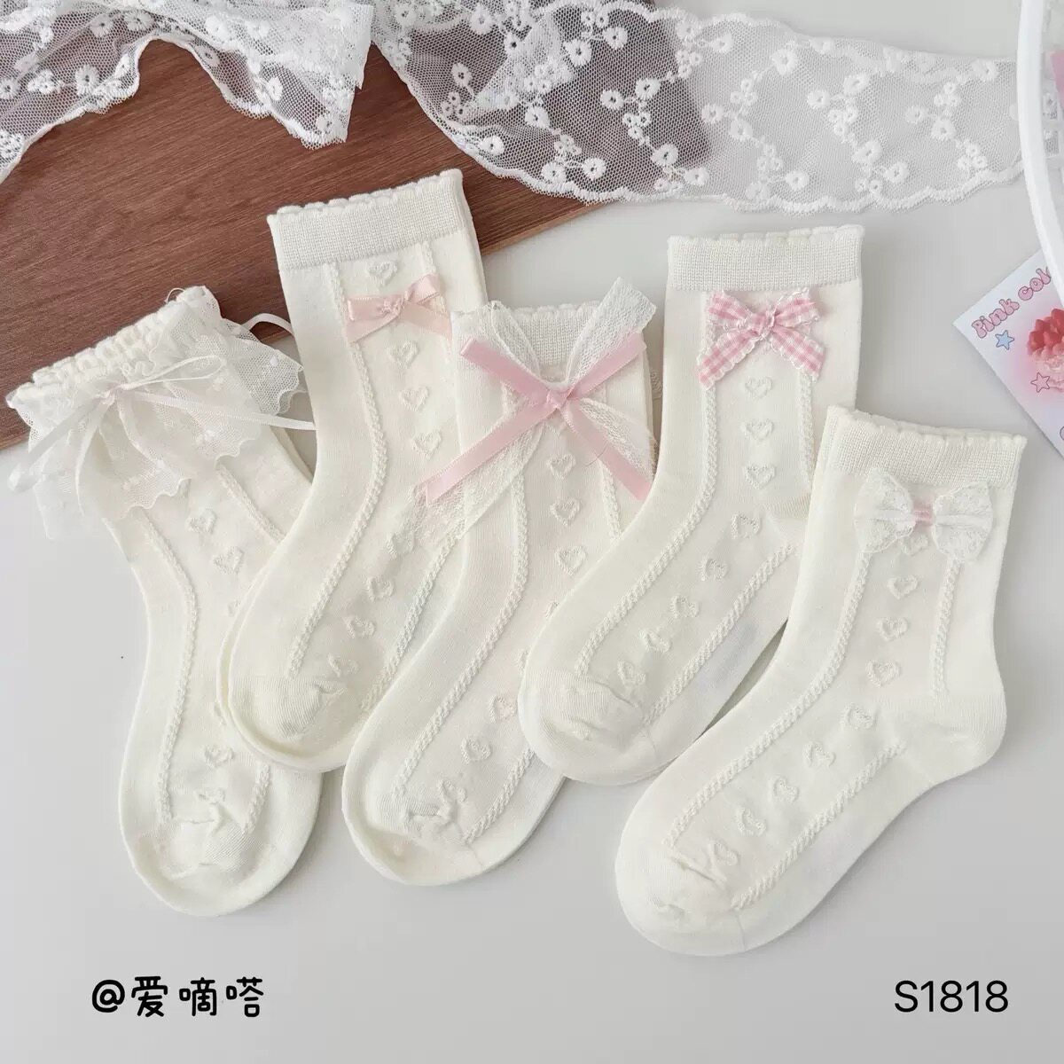 10双装爱嘀嗒女童春夏薄网眼新款甜美公主范蝴蝶结花边精梳棉袜子