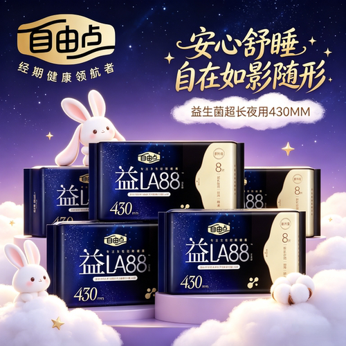 自由点益生菌夜用超长卫生巾
