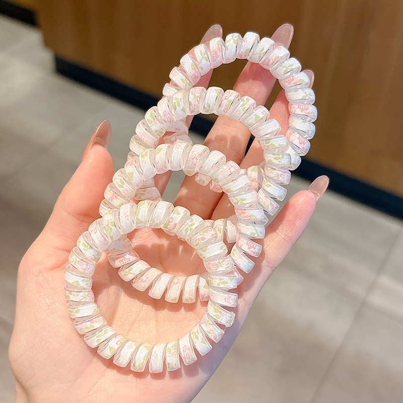 印花电话线发圈女2025新款丸子头发绳高弹力耐用头绳扎头发橡皮筋