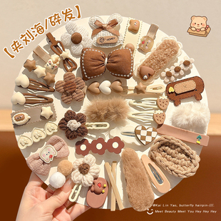 毛绒发夹女2025新款儿童侧边刘海夹女童秋冬碎发鸭嘴夹蝴蝶结发卡