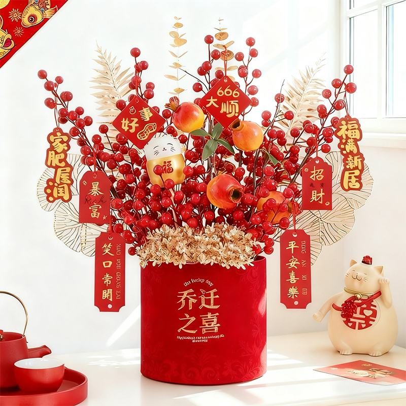 乔迁之喜结婚装饰摆件发财果插花