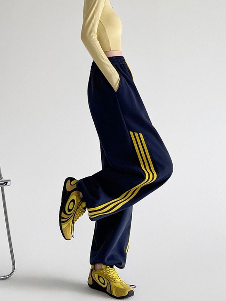 American-style Three-bar Sports Pants Women's Autumn New arrival Lazy Casual Jogger Pants Wide-leg Mop Pants