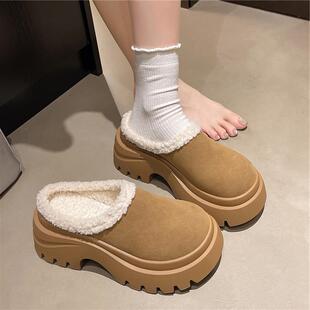 包外头半博拖鞋女加绒肯穿底雪地冬季20厚25新款棉拖毛鞋毛勃肯鞋