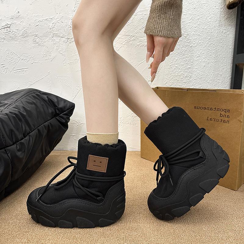 雪地暖靴2加025冬季新款脸胖嘟嘟的厚保套筒棉笑靴女防滑耐磨棉靴