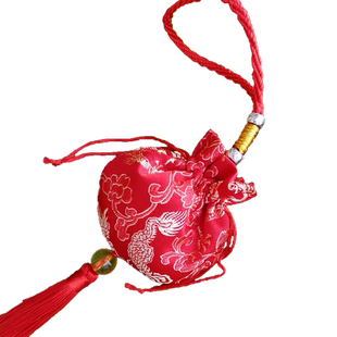 五月五艾叶荷包汽车挂件香包空袋 端午节龙纹圆随身驱蚊香囊袋子