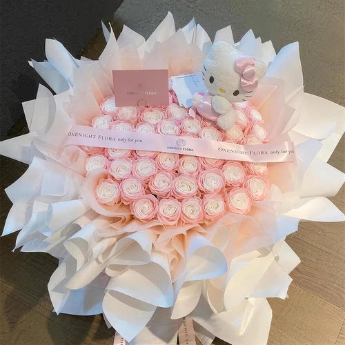永生花HelloKitty玩偶送女友闺蜜高级仿真香皂花束肥皂花生日礼物