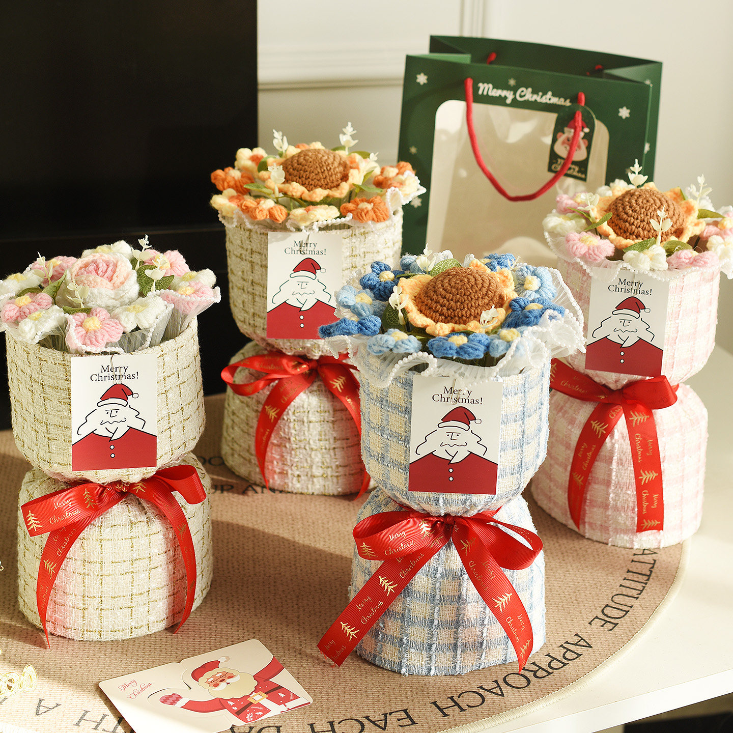 圣诞节花束创意手工毛线花玫瑰向日葵送女友闺蜜结婚纪念生日礼物