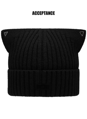 COOKIES6新品王嘉尔同款男女百搭针织高级感ACCEPTANCE羊毛双耳帽